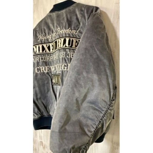 Mixed Blues Men’s Medium Vintage "Flying for Freedom" Long Sleeve Bomber Jacket - Picture 8 of 12